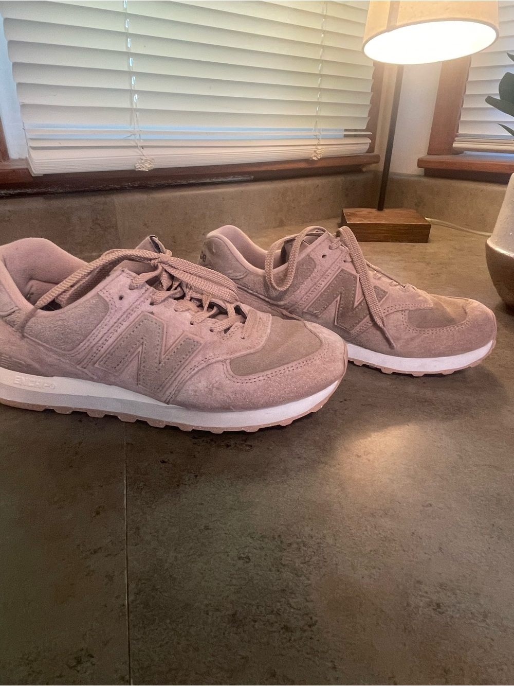 New Balance Women's Flat Taupe Mushroom Suede 574 Shoes